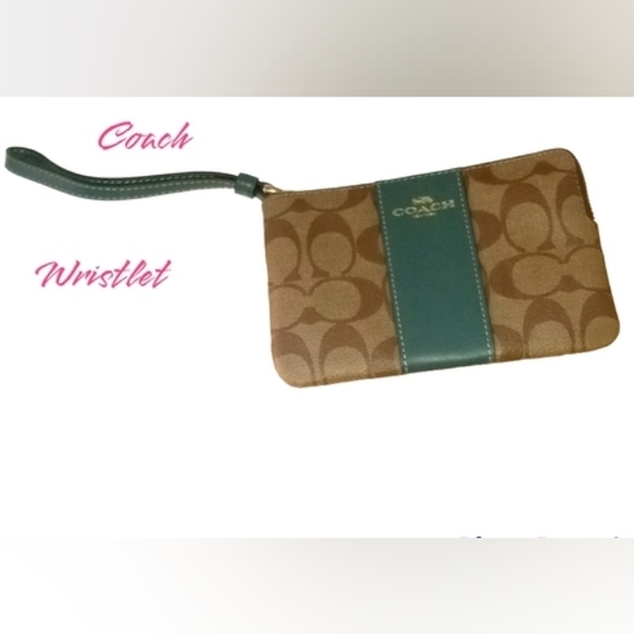 ♦Coach VTG Corner Zip Wristlet F58035-Khaki & Dark Turquoise- Brand New With Tag - Picture 10 of 16